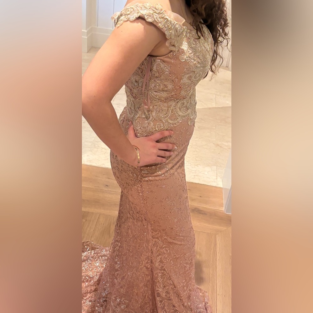 Elegant Gold Lace Prom Dress - Picture 6 of 7